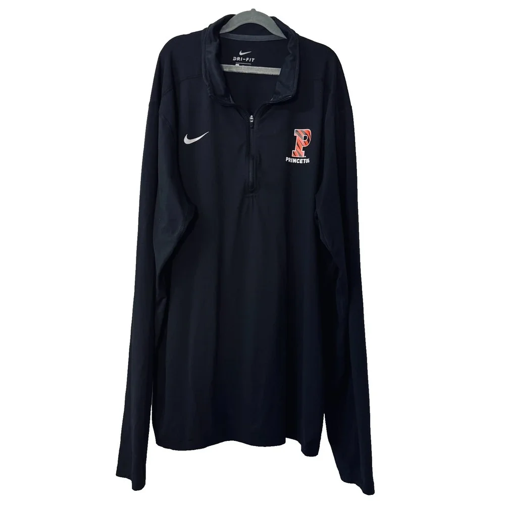 Nike Princeton Tigers Dri-FIT Sz XL Black 1/4 Zip Pullover Thumbholes Collegiate